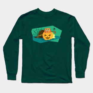 Cat in Fear on Pumpkin Halloween design Long Sleeve T-Shirt